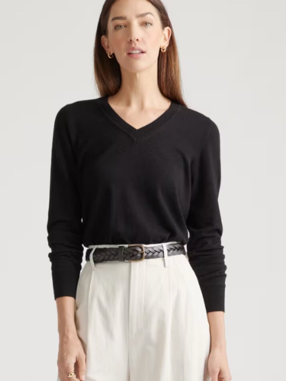 Quince Black Cotton Cashmere V-Neck Sweater Size M